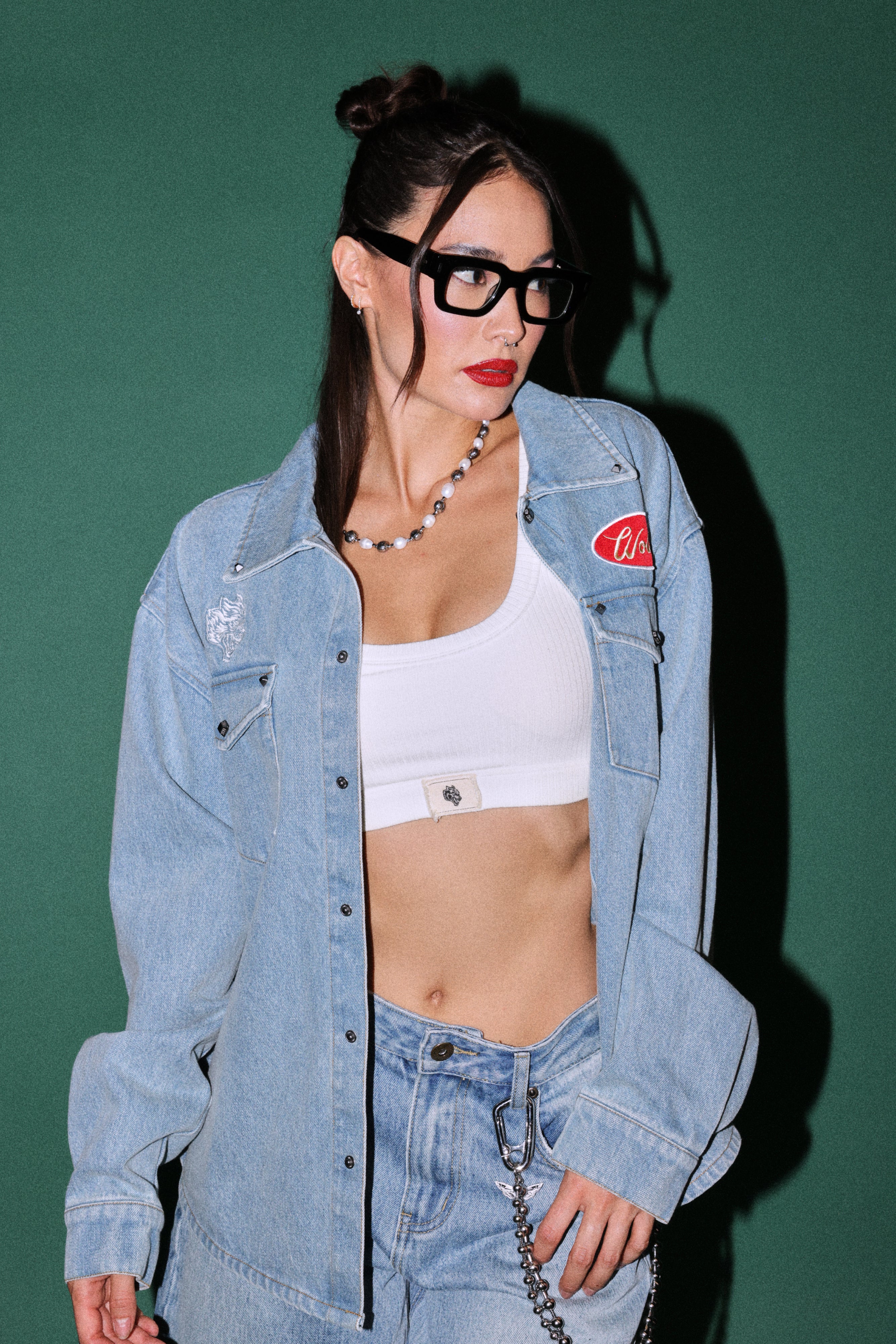 Wlvsfrvr Patch Winslow Denim Shirt Jacket in Light Wash