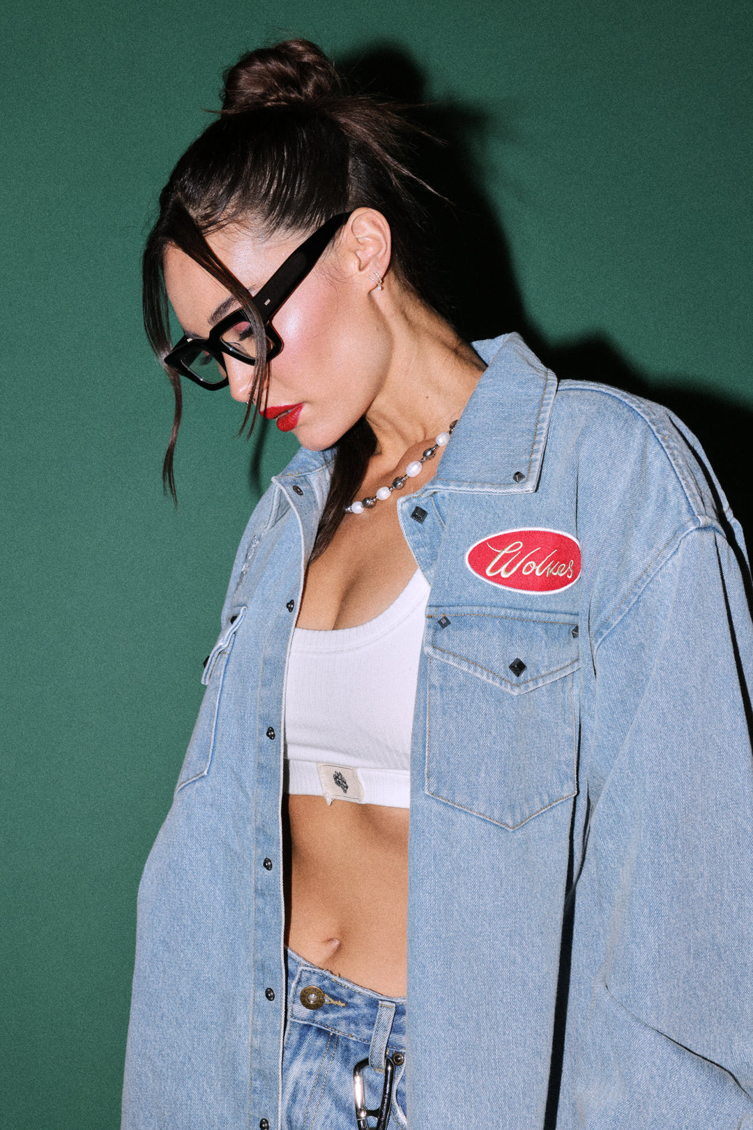 Wlvsfrvr Patch Winslow Denim Shirt Jacket in Light Wash