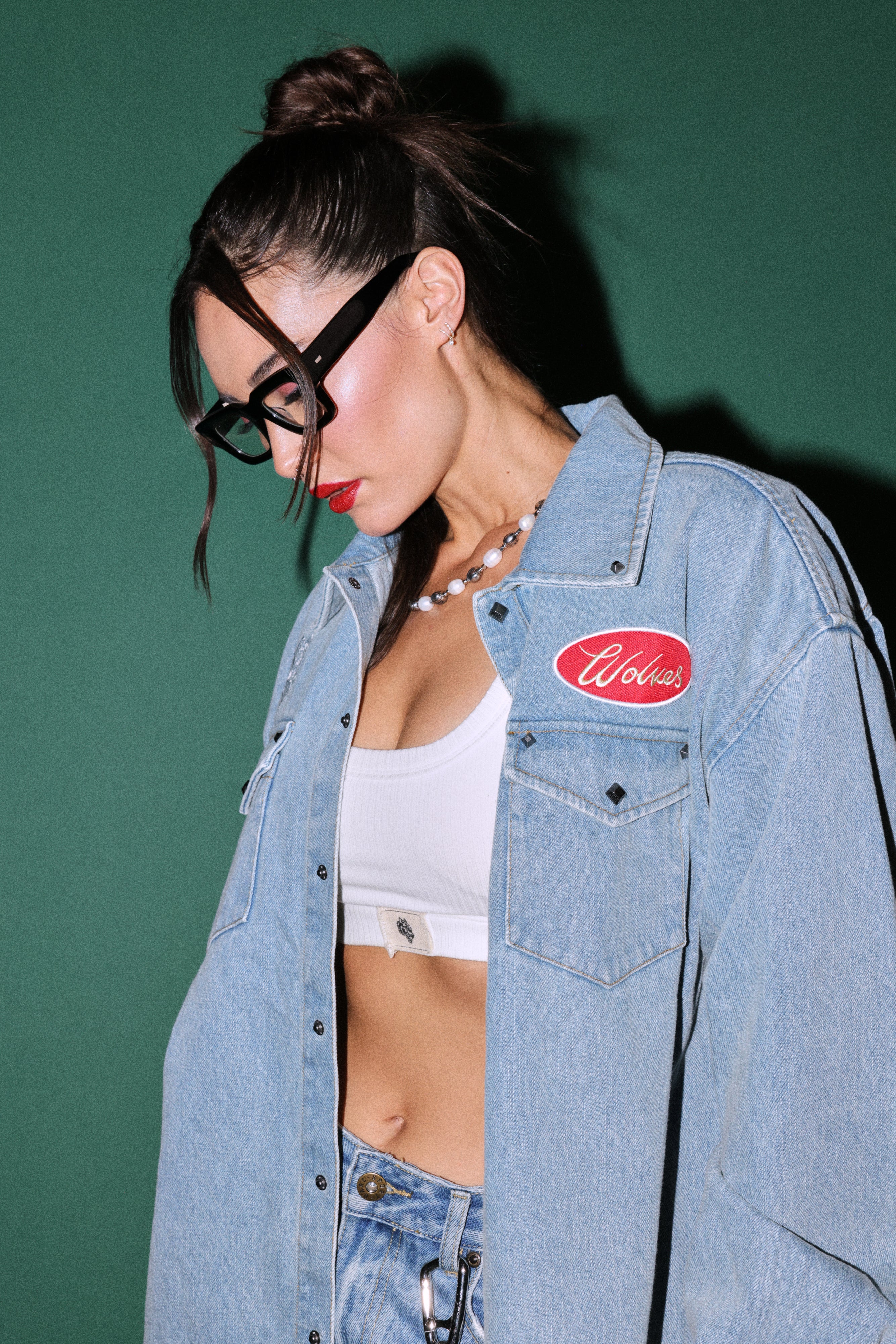 Wlvsfrvr Patch Winslow Denim Shirt Jacket in Light Wash