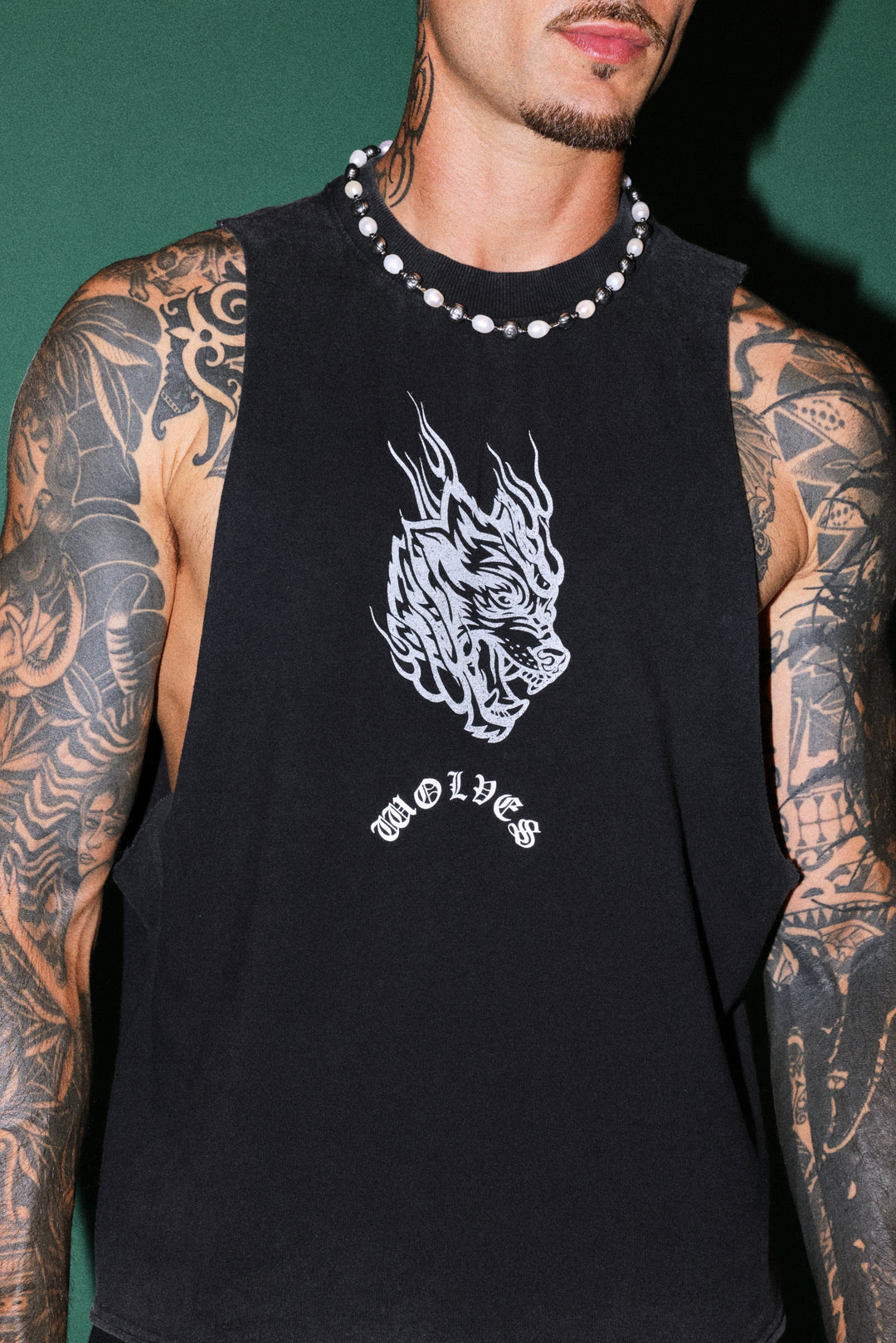 Okami Inferno Grunge Raw Hem Box Cut Tommy Muscle Tee in Black
