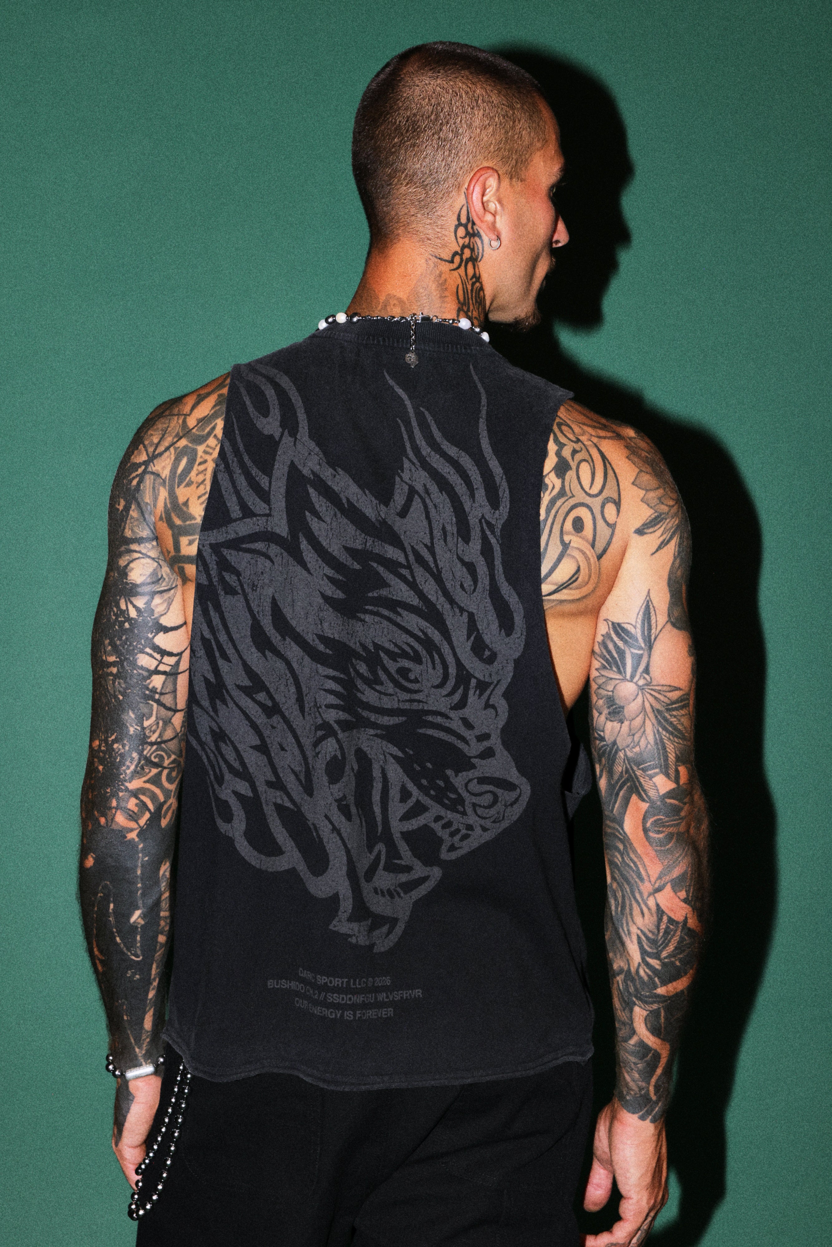 Okami Inferno Grunge Raw Hem Box Cut Tommy Muscle Tee in Black
