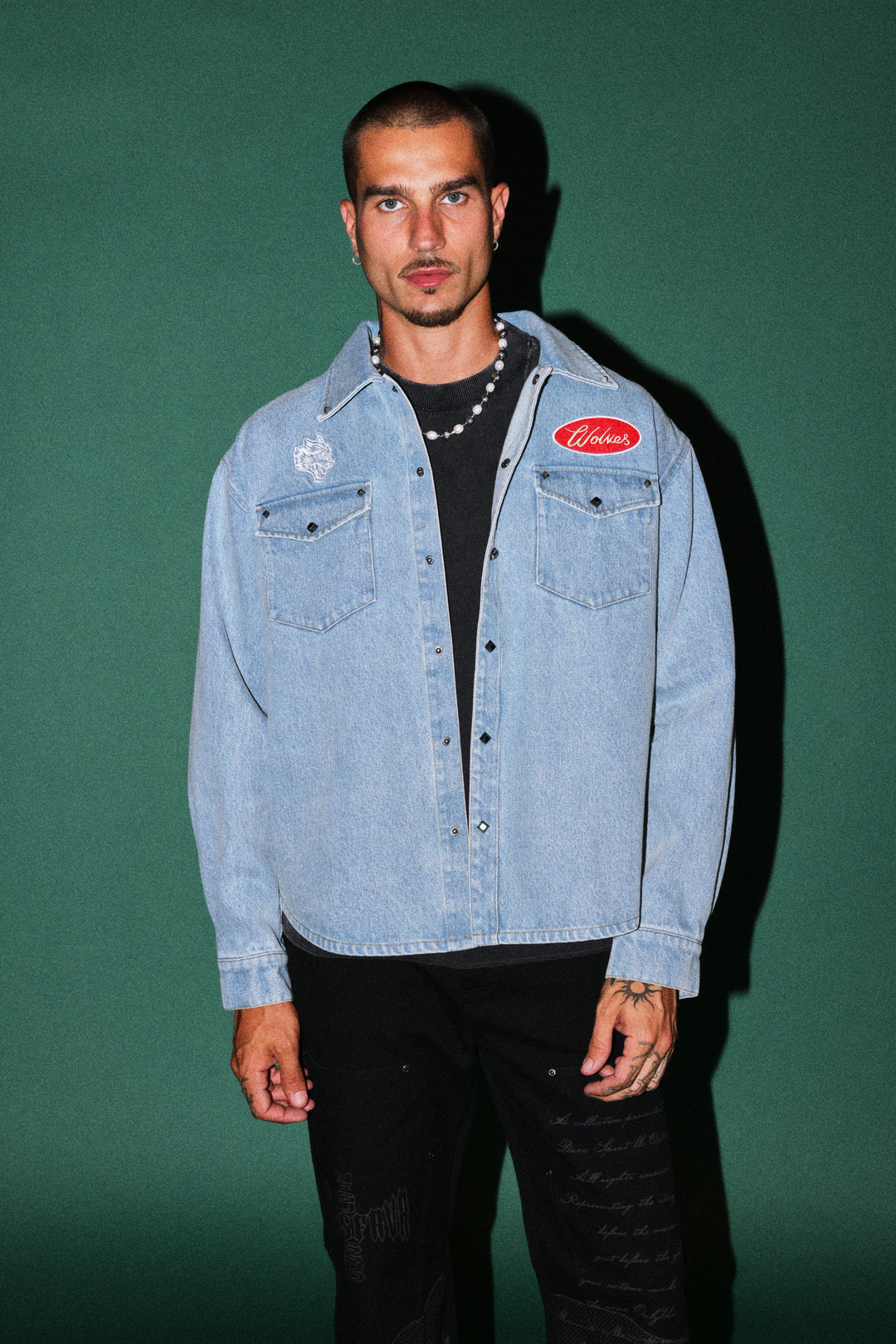 Wlvsfrvr Patch Winslow Denim Shirt Jacket in Light Wash