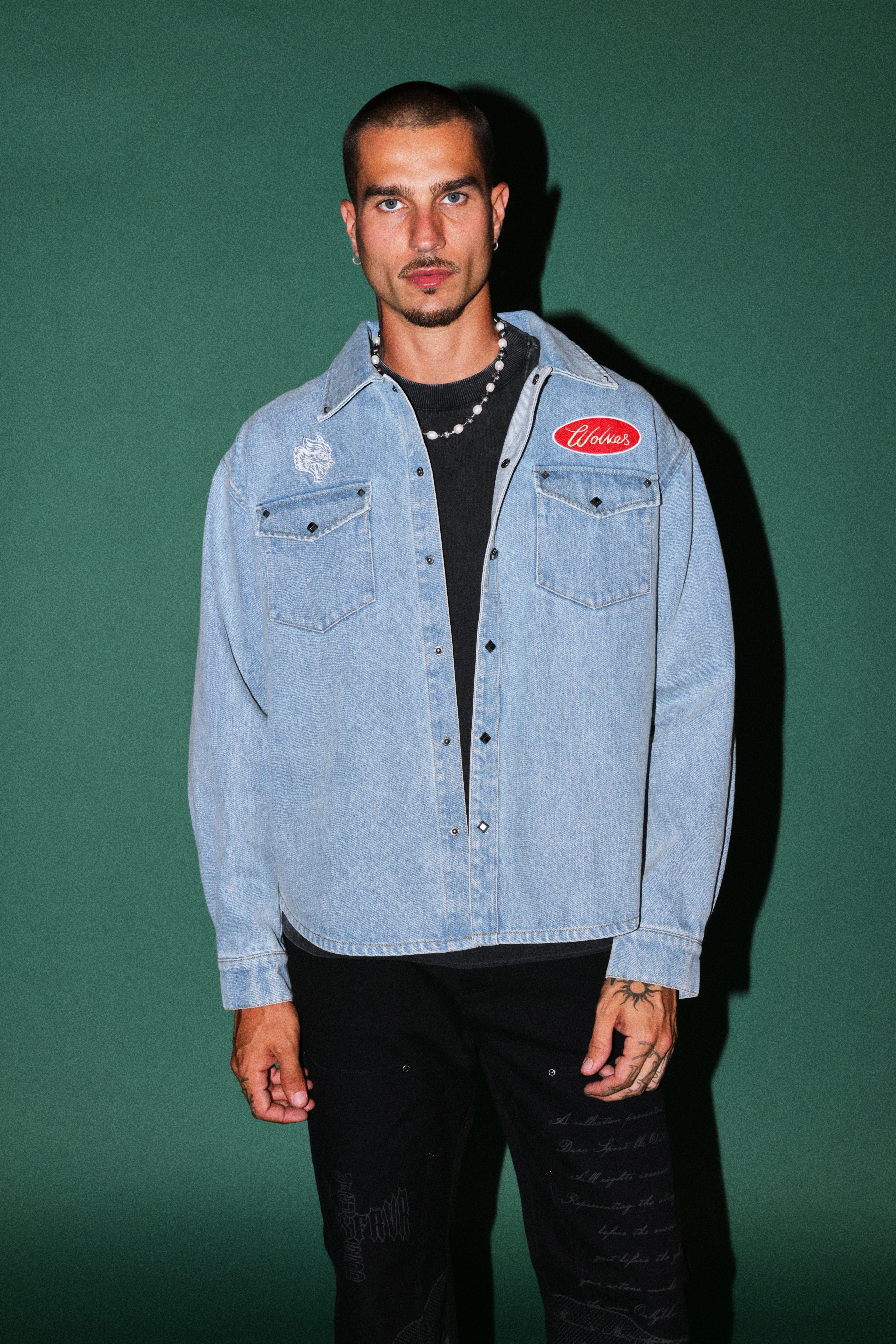 Wlvsfrvr Patch Winslow Denim Shirt Jacket in Light Wash