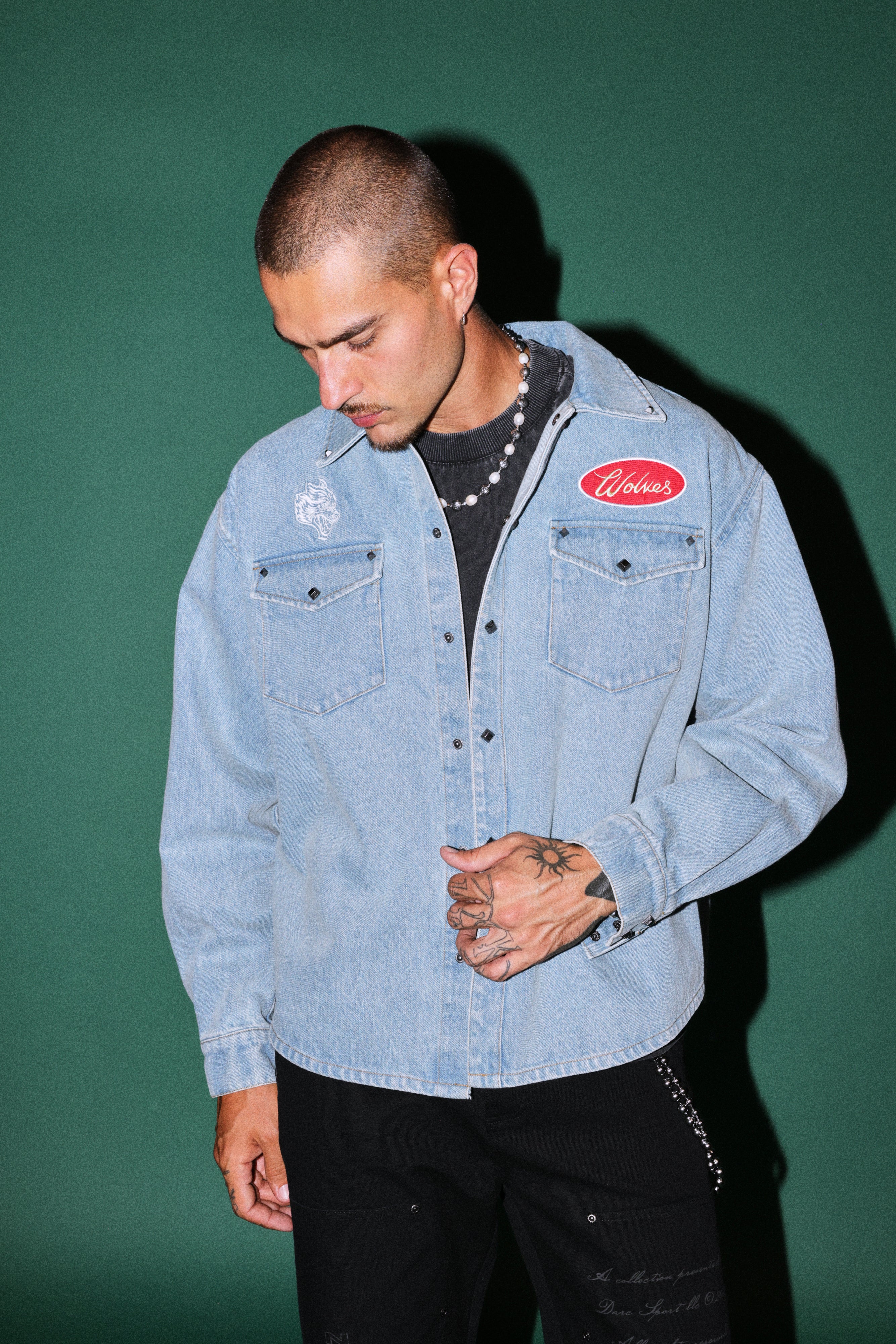 Wlvsfrvr Patch Winslow Denim Shirt Jacket in Light Wash