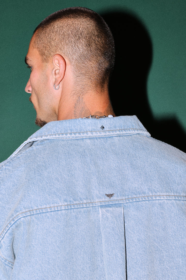 Wlvsfrvr Patch Winslow Denim Shirt Jacket in Light Wash