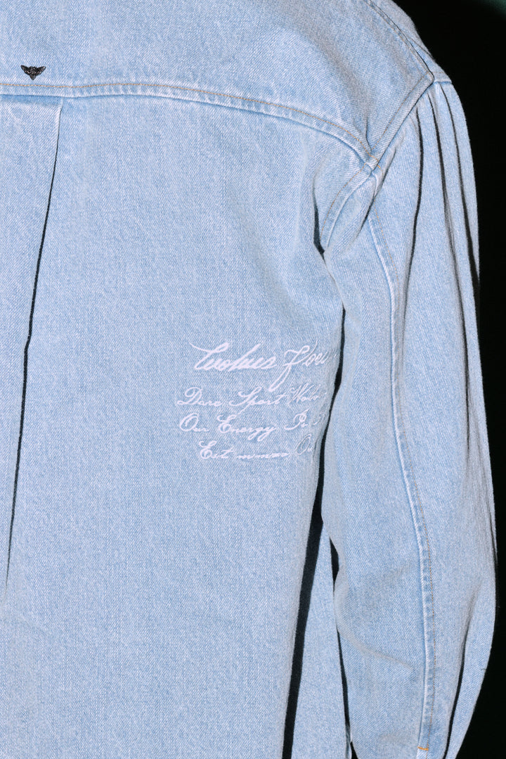 Wlvsfrvr Patch Winslow Denim Shirt Jacket in Light Wash