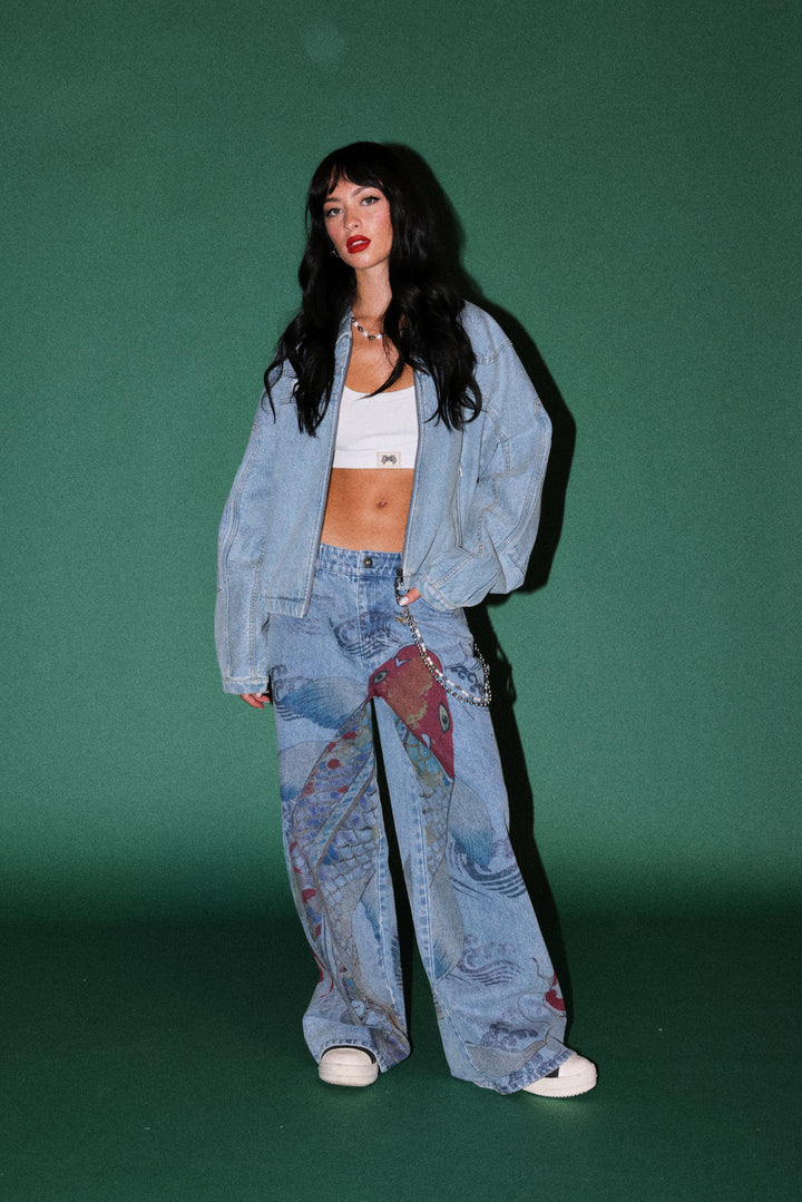 Sakura Forever Denim Bomber in Light Wash