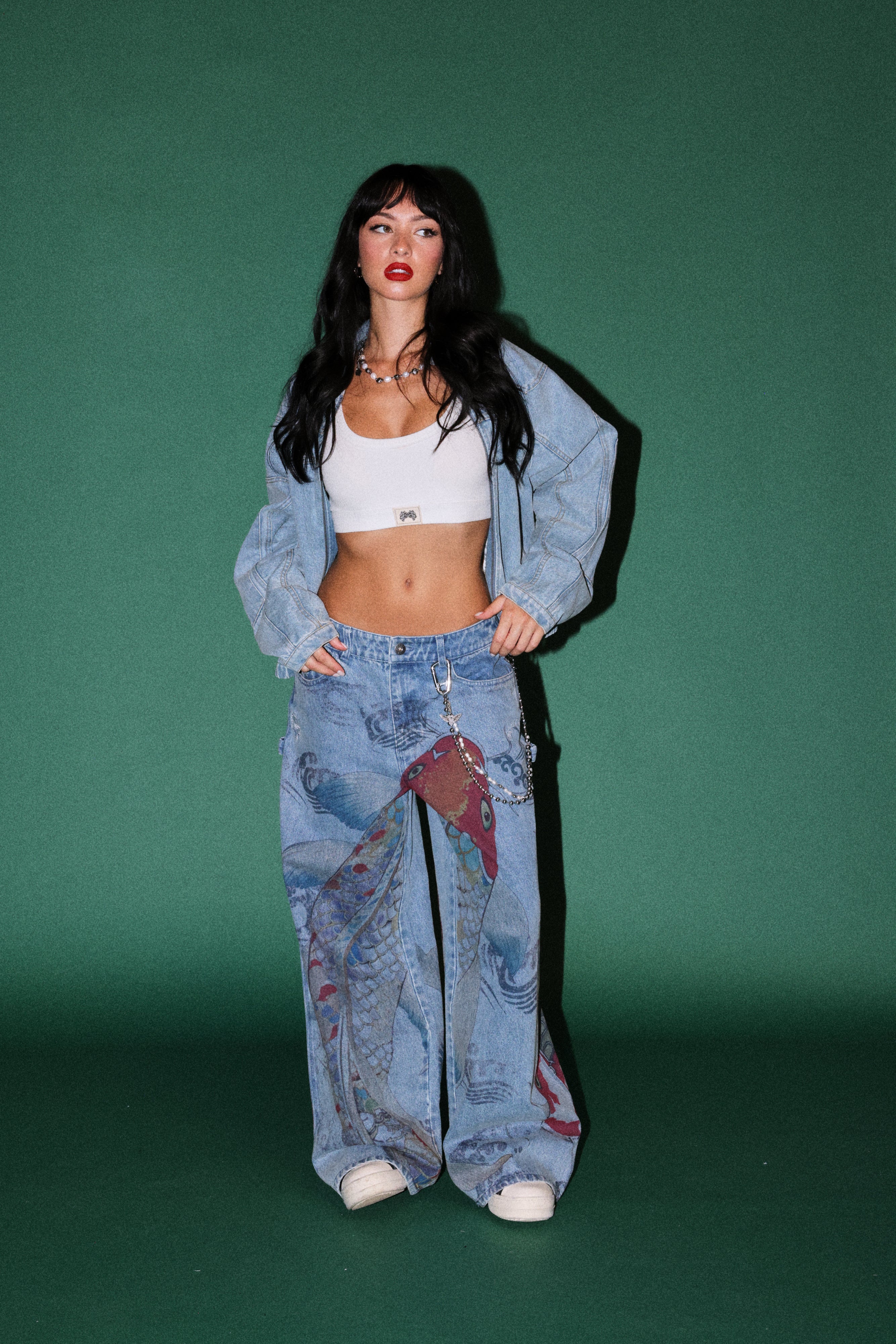 Sakura Forever Denim Bomber in Light Wash