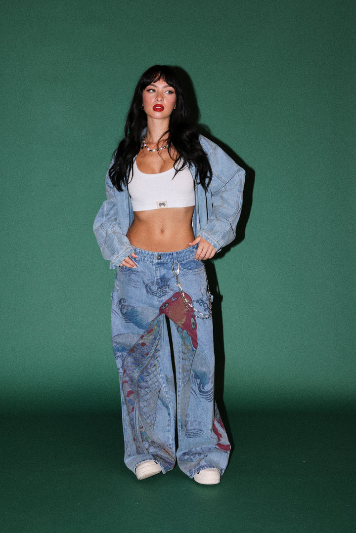 Sakura Forever Denim Bomber in Light Wash