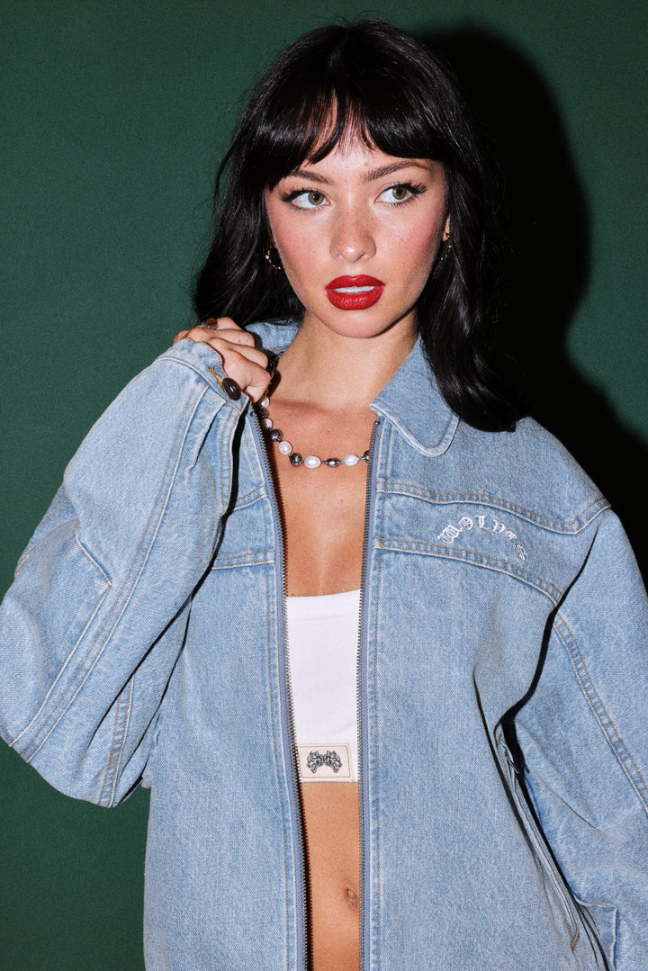 Sakura Forever Denim Bomber in Light Wash