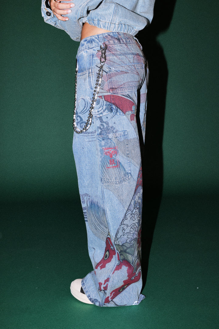 Darc Koi Wide Leg Carpenter Denim in Light Wash