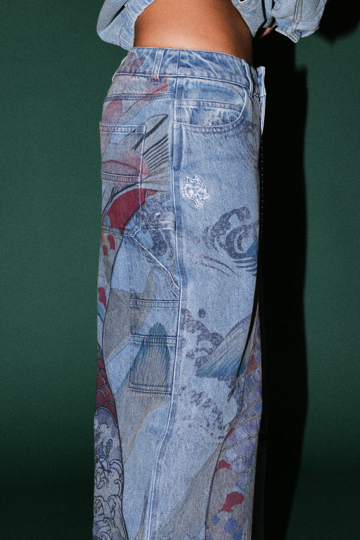 Darc Koi Wide Leg Carpenter Denim in Light Wash