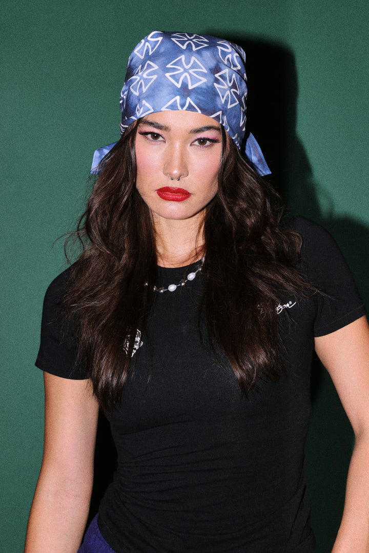 Wolf Iron Cross Bandana in Darc Blue Ghost Clouds