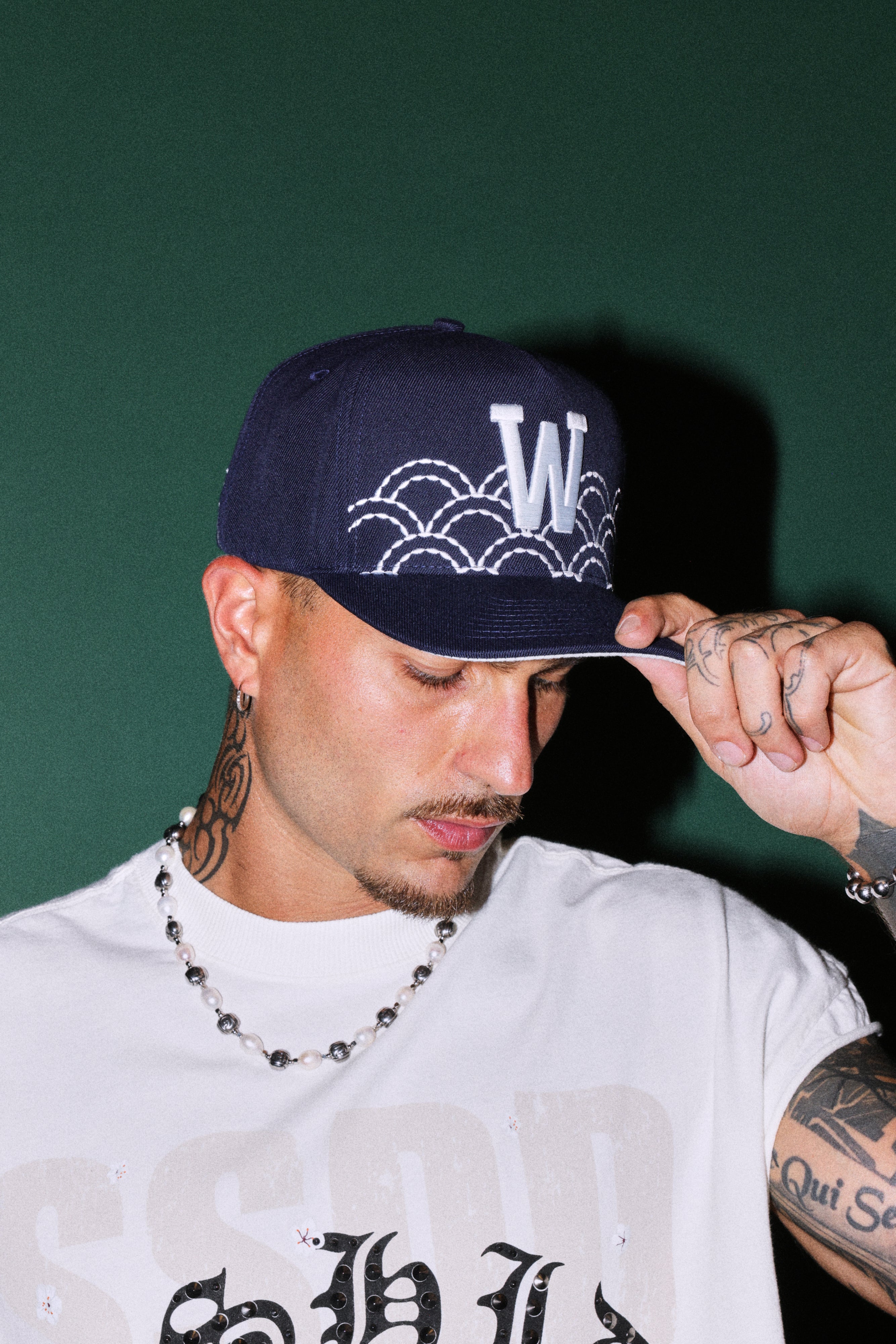 Sashiko Waves A Frame Snapback in Royal Navy