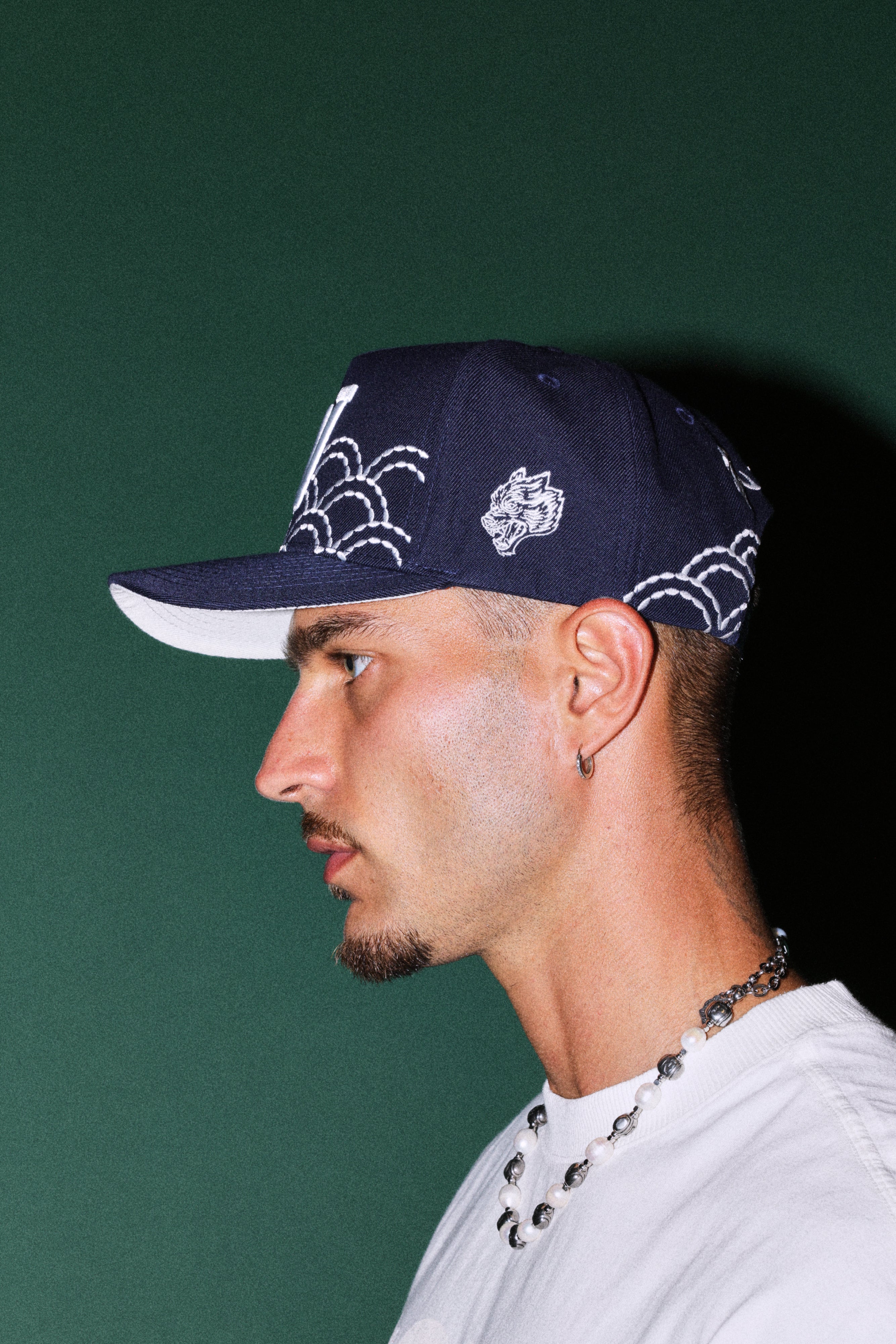 Sashiko Waves A Frame Snapback in Royal Navy