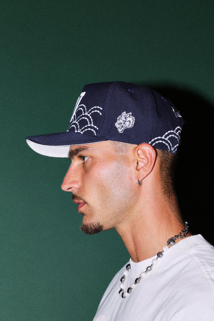 Sashiko Waves A Frame Snapback in Royal Navy