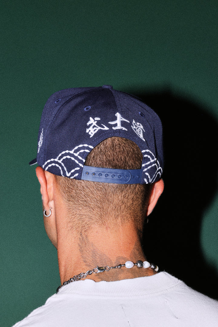 Sashiko Waves A Frame Snapback in Royal Navy