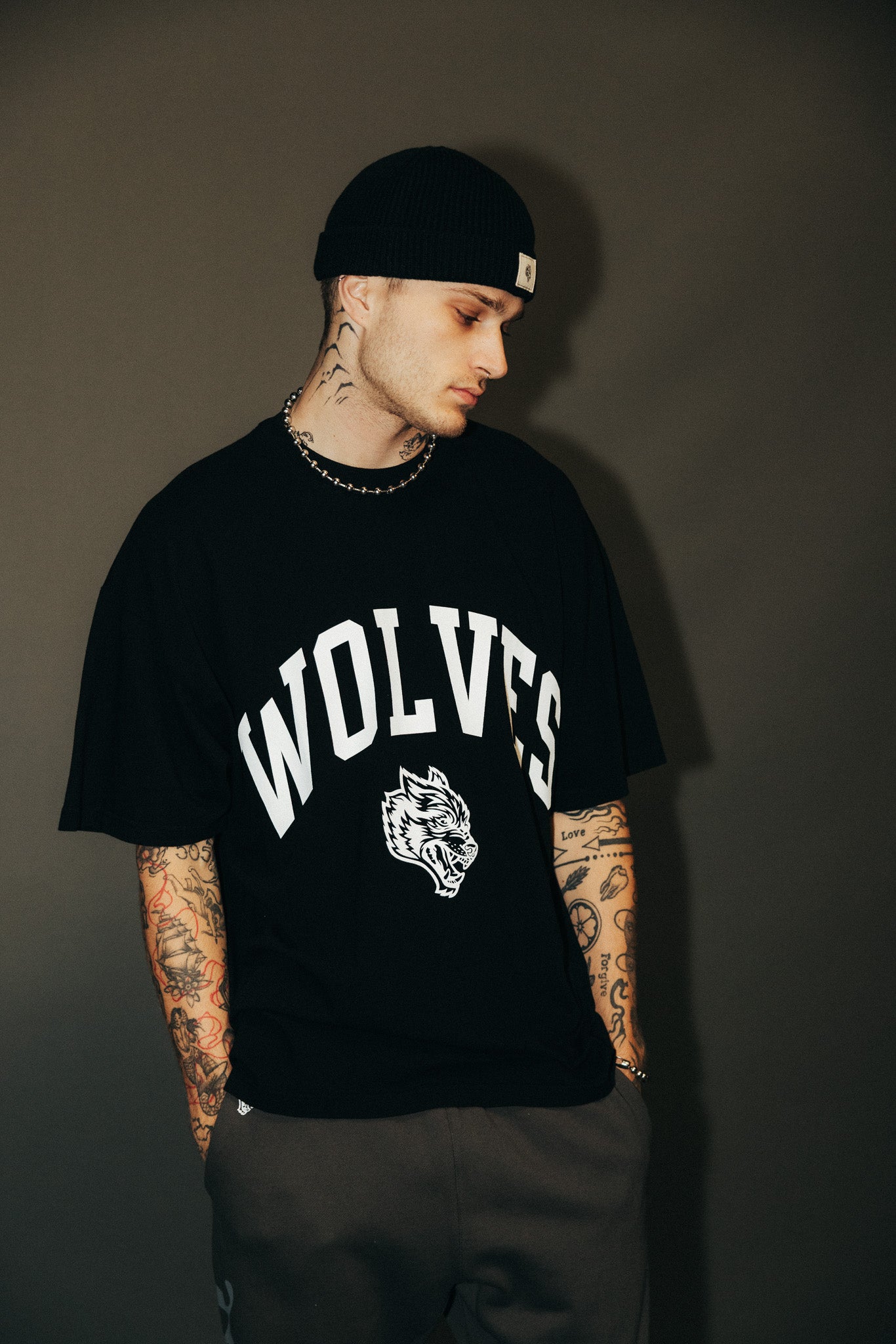 Wolf Patch Beanie in Black