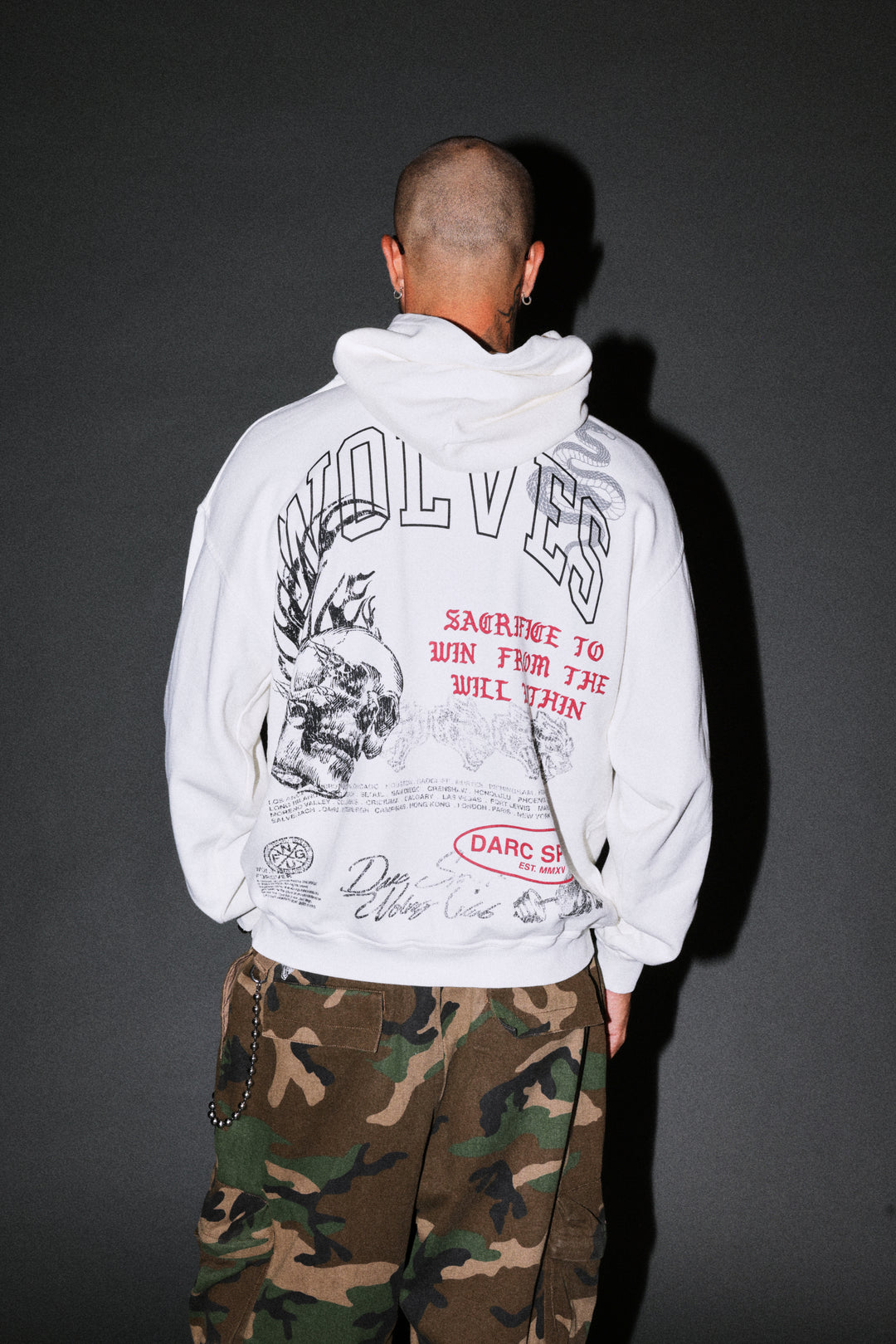 Flame Skull Pierce Hoodie in Cream