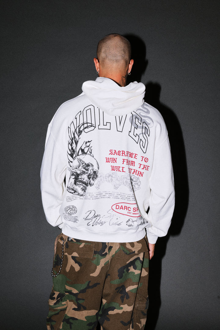 Flame Skull Pierce Hoodie in Cream