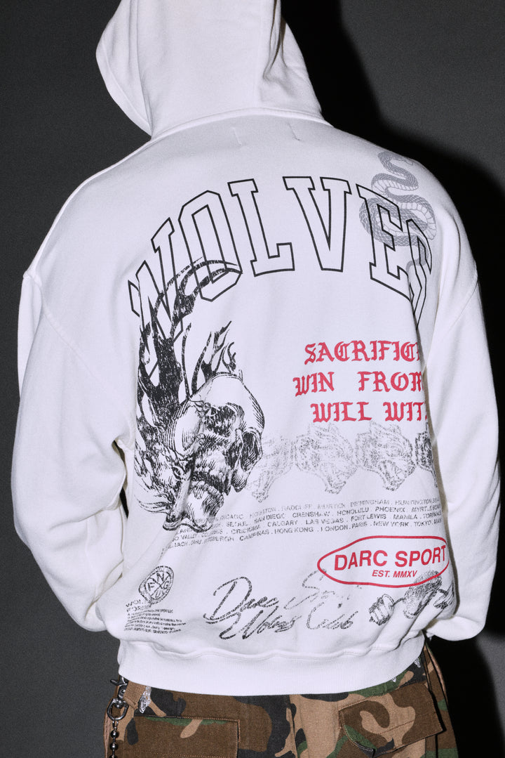 Flame Skull Pierce Hoodie in Cream