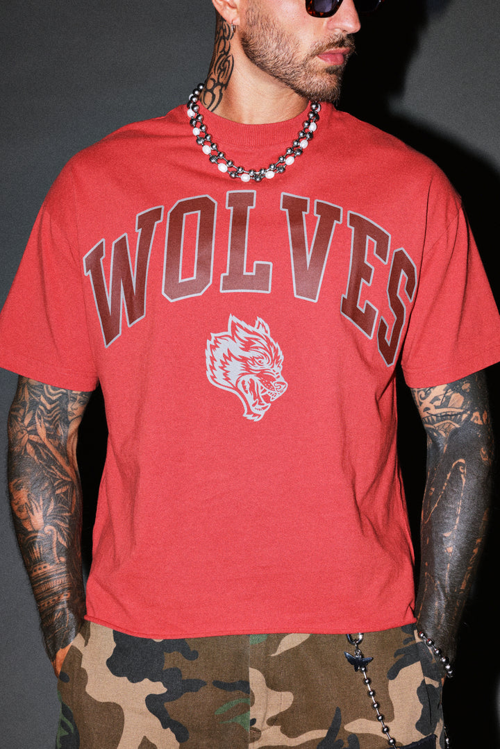 Loyalty Frvr Grunge Mid Length Raw Hem Tee in Roman Red