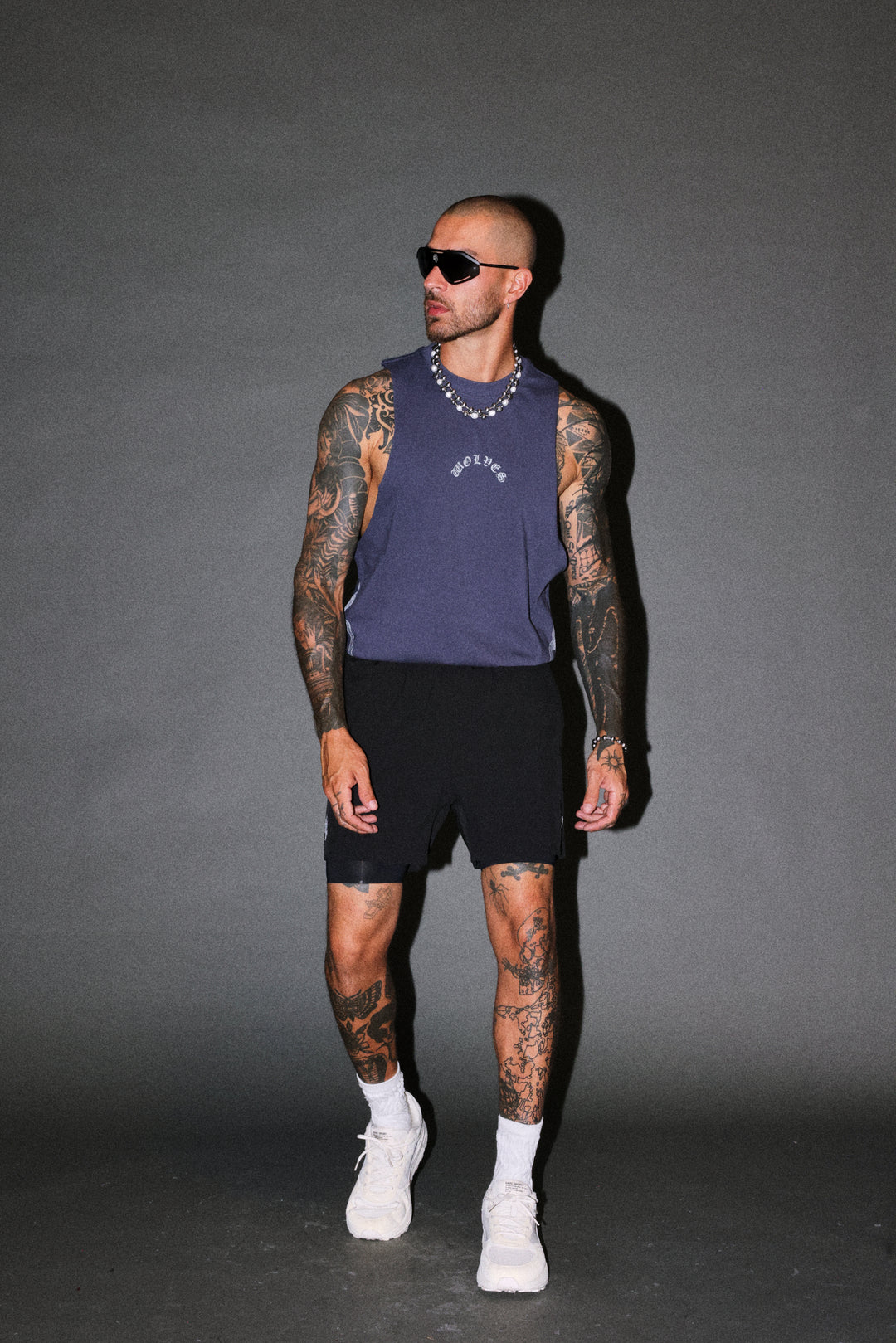Wolves Never Back Down V2 Tommy Muscle Tee in Storm Blue
