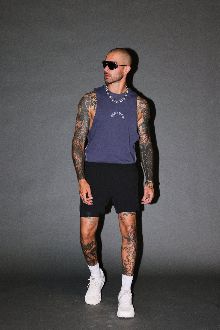Wolves Never Back Down V2 Tommy Muscle Tee in Storm Blue