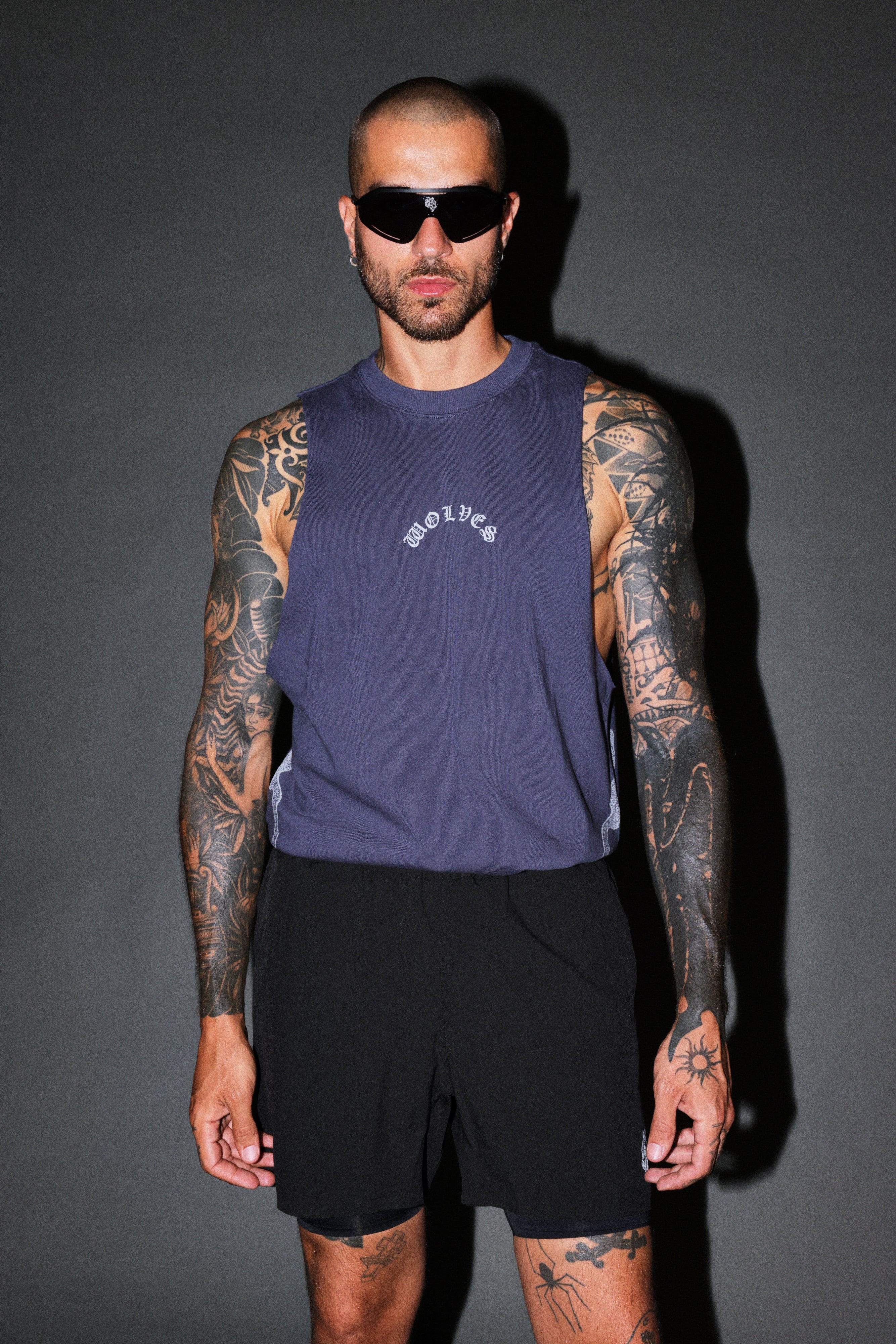 Wolves Never Back Down V2 Tommy Muscle Tee in Storm Blue
