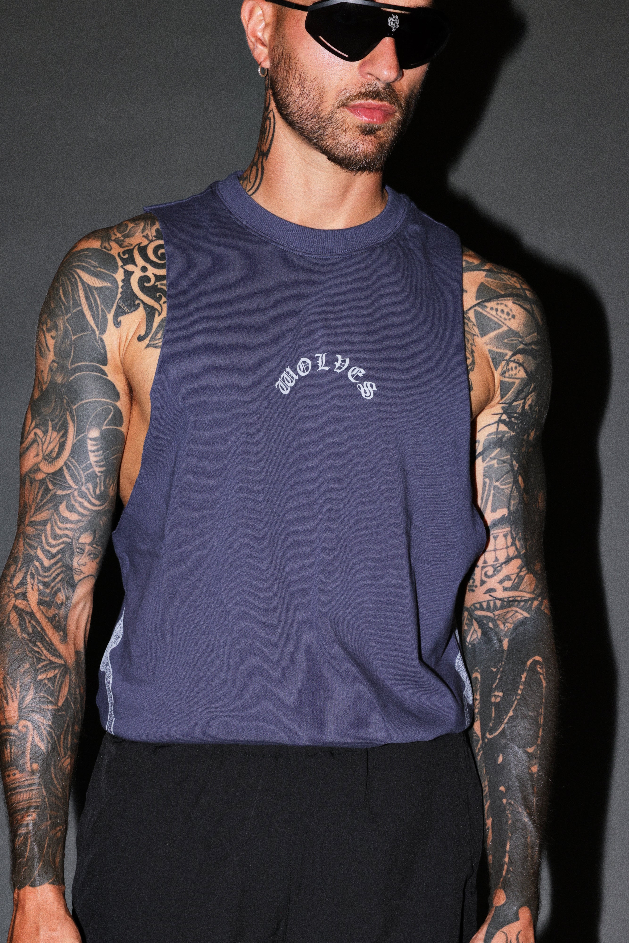 Wolves Never Back Down V2 Tommy Muscle Tee in Storm Blue