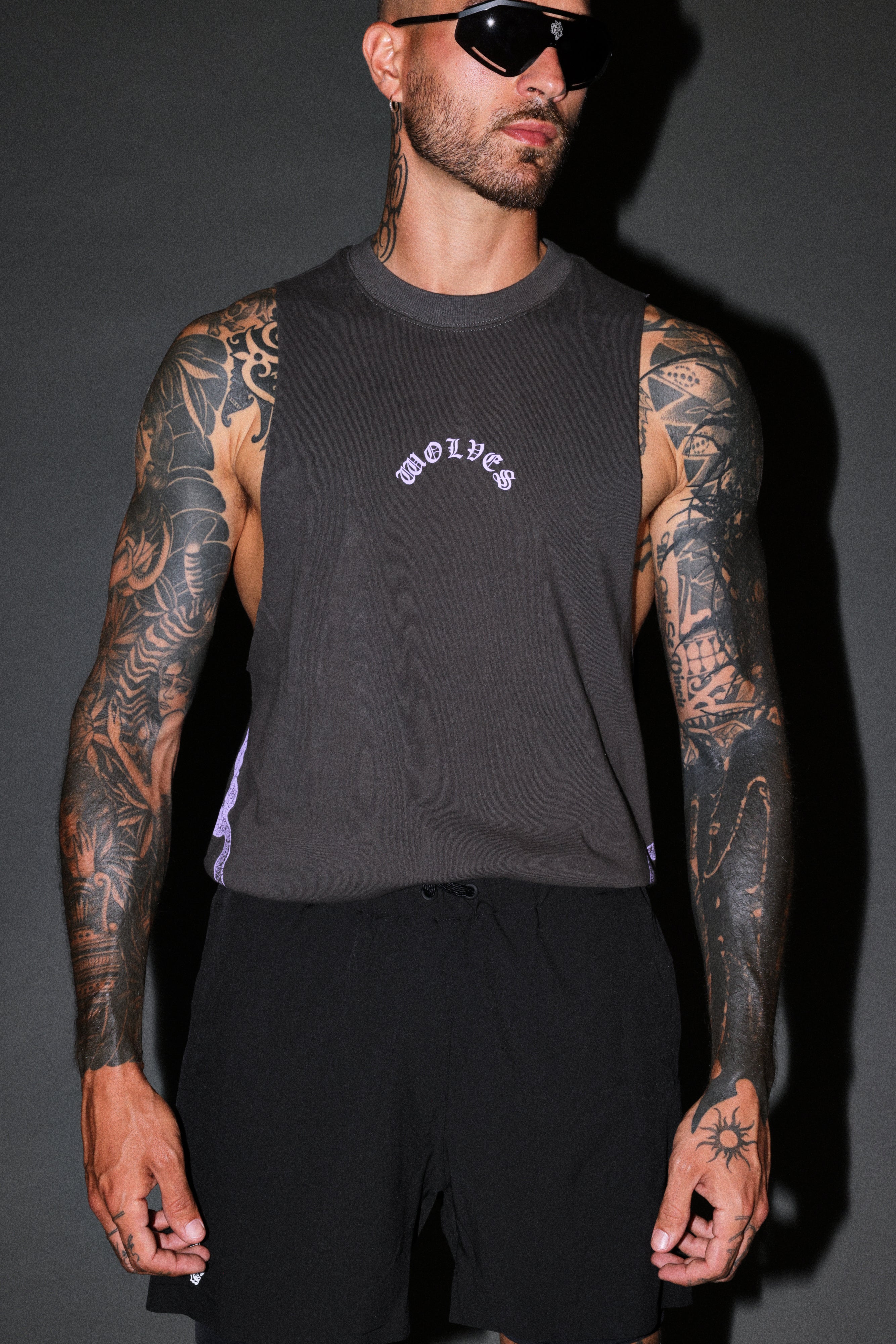 Wolves Never Back Down V2 Tommy Muscle Tee in Wolf Gray