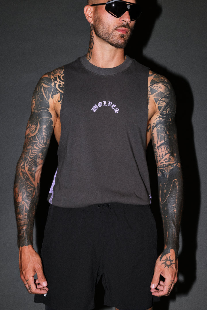 Wolves Never Back Down V2 Tommy Muscle Tee in Wolf Gray