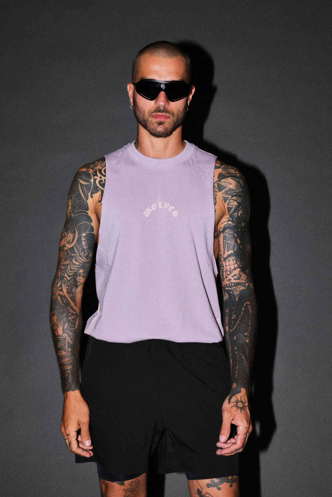 Wolves Never Back Down V2 Tommy Muscle Tee in Purple Smoke