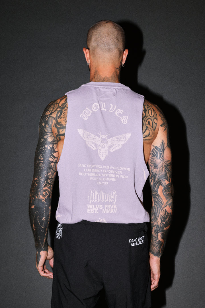 Wolves Never Back Down V2 Tommy Muscle Tee in Purple Smoke