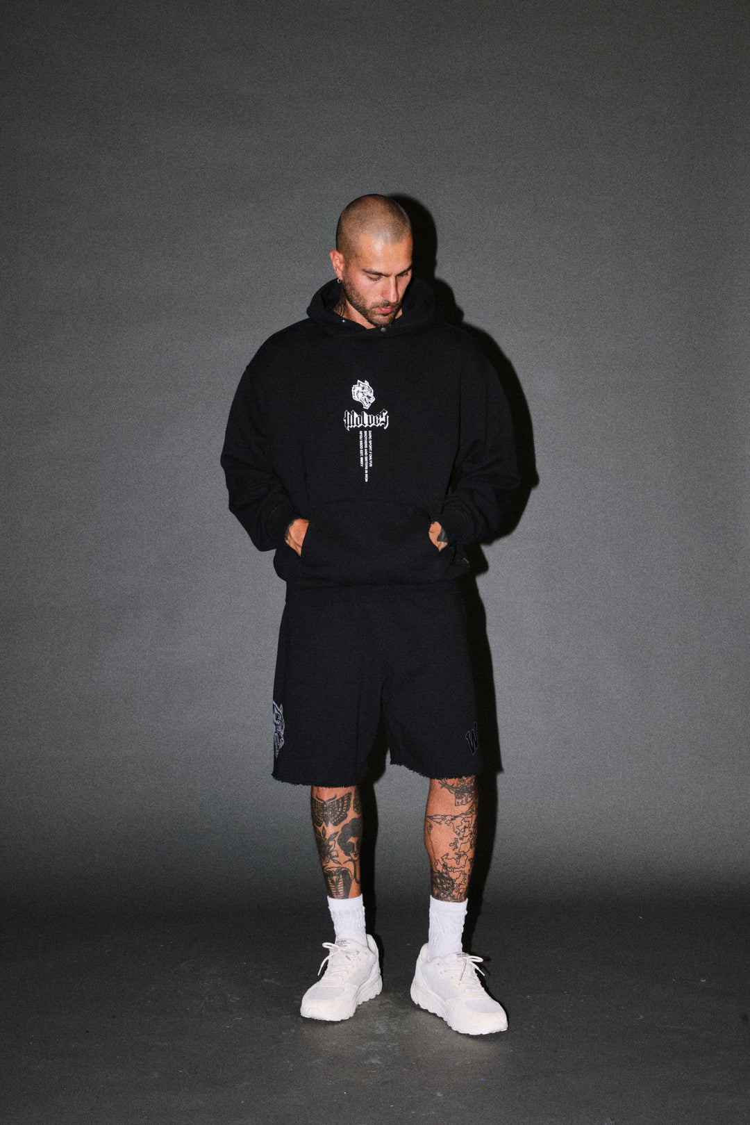 Loyalty Frvr Raw Hem Oversized Post Lounge Sweat Shorts in Black