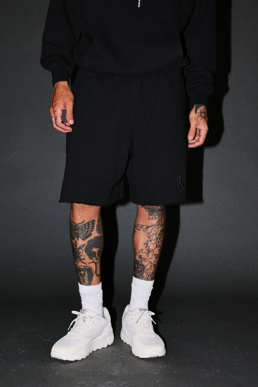 Loyalty Frvr Raw Hem Oversized Post Lounge Sweat Shorts in Black
