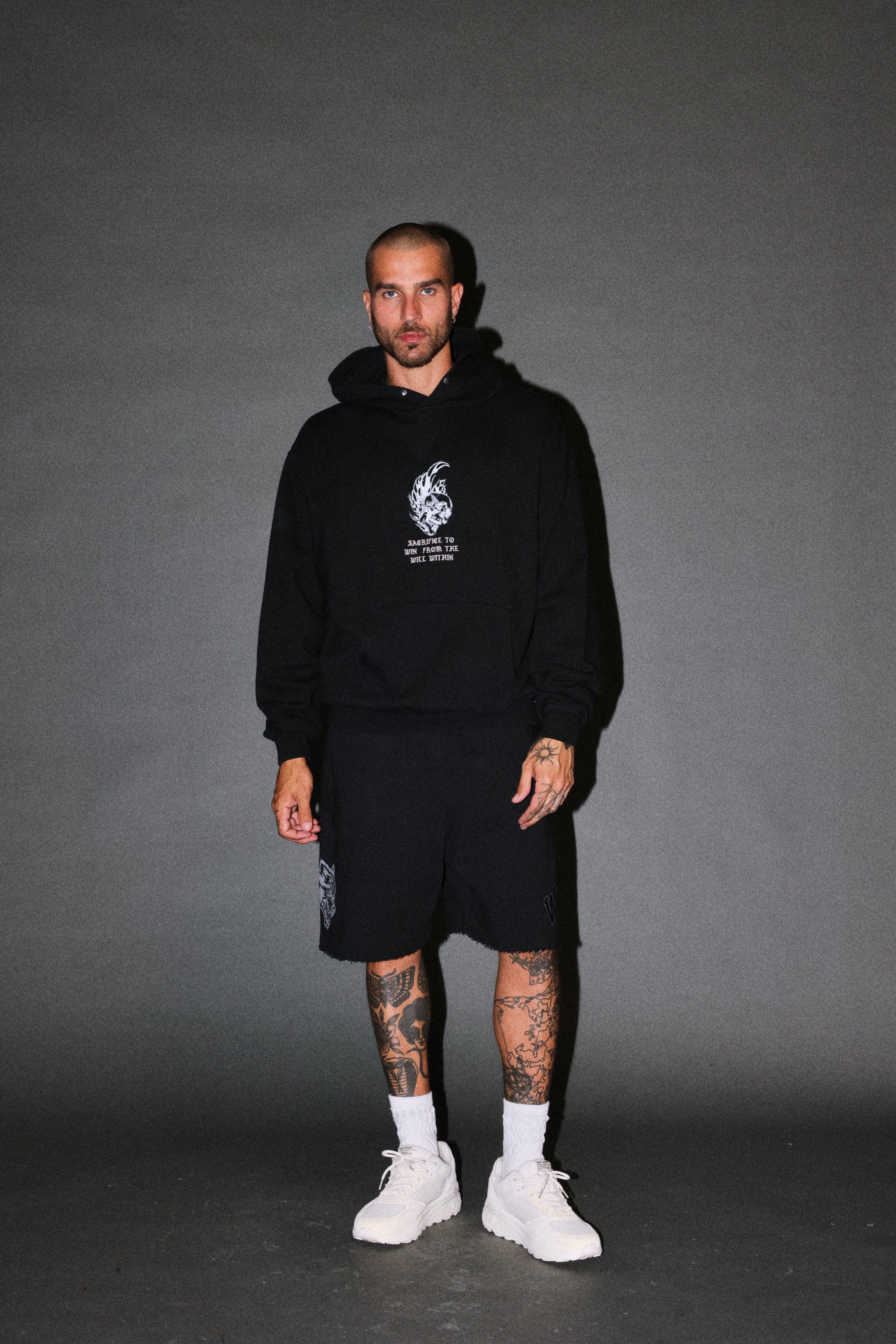 Flame Skull Pierce Hoodie in Black