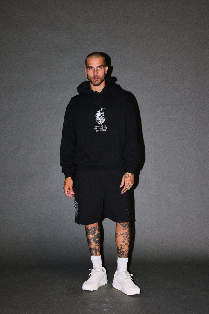 Flame Skull Pierce Hoodie in Black