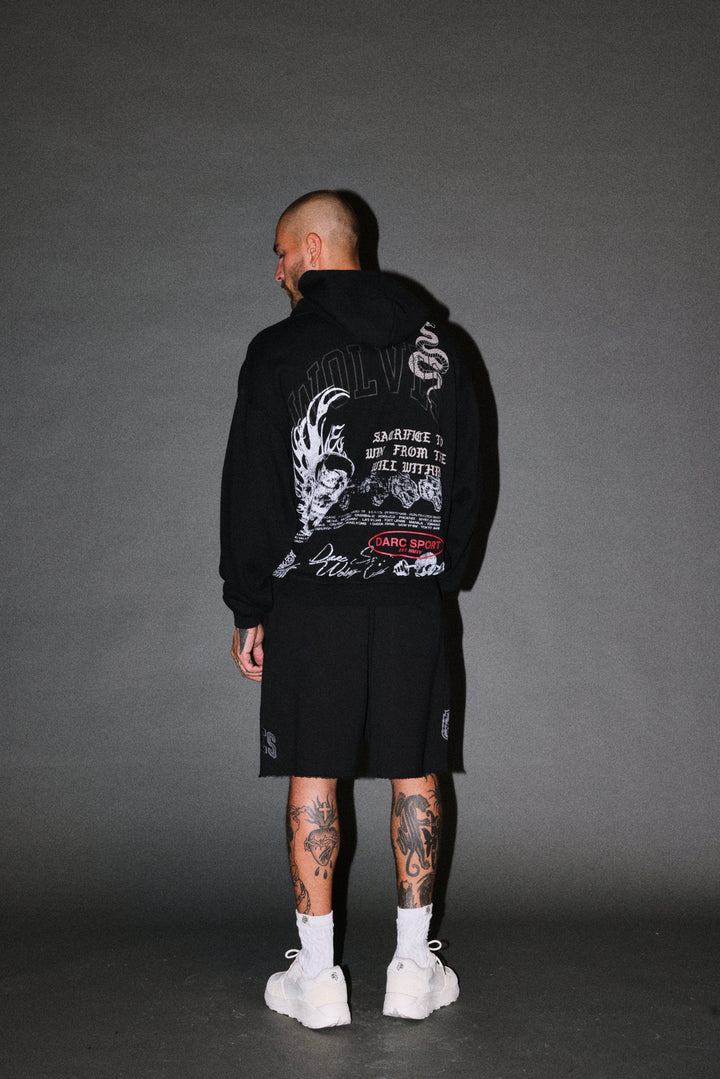 Flame Skull Pierce Hoodie in Black