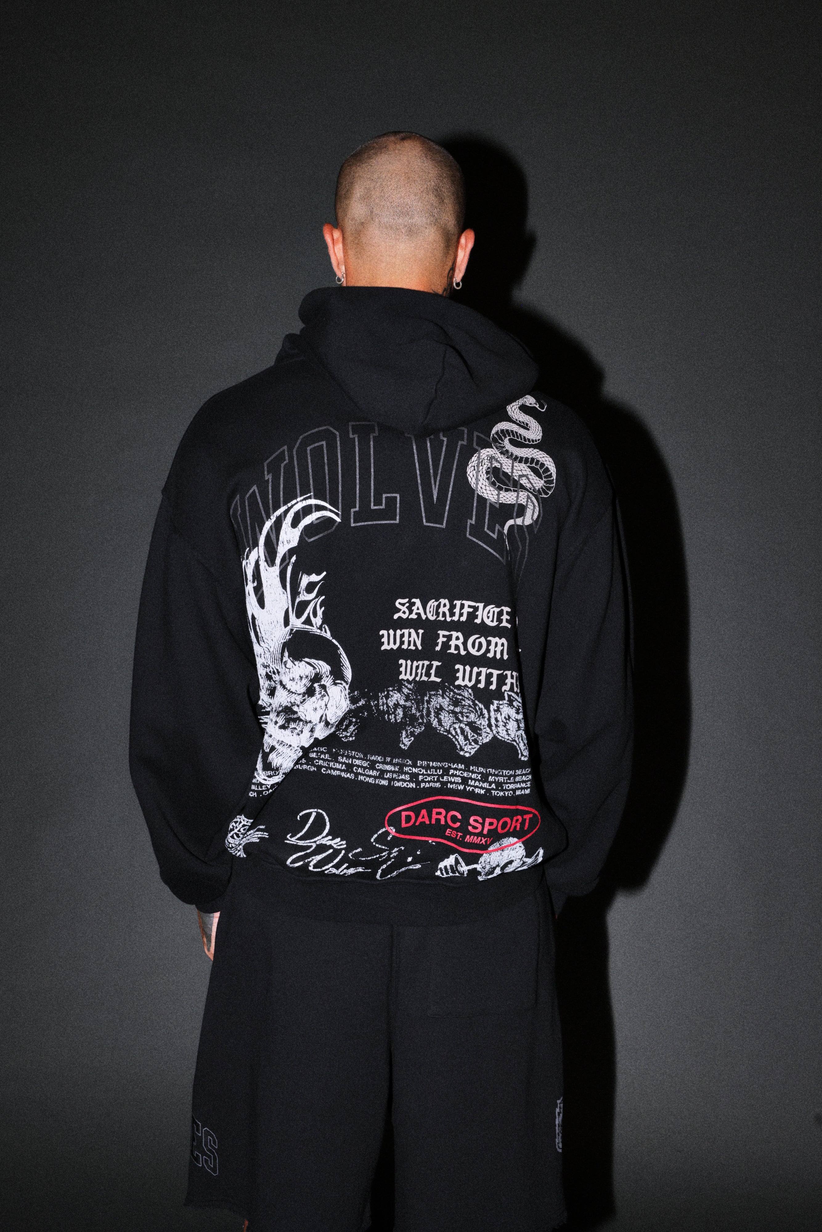 Flame Skull Pierce Hoodie in Black