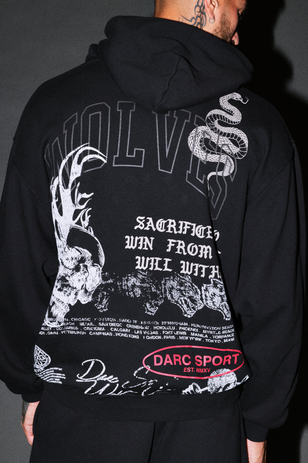 Flame Skull Pierce Hoodie in Black