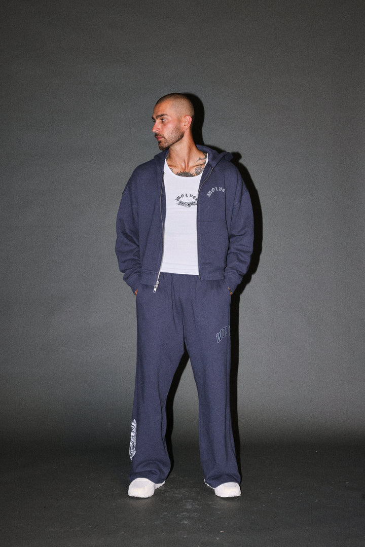 Wolves Never Back Down V2 Vex Double Zip Hoodie in Storm Blue