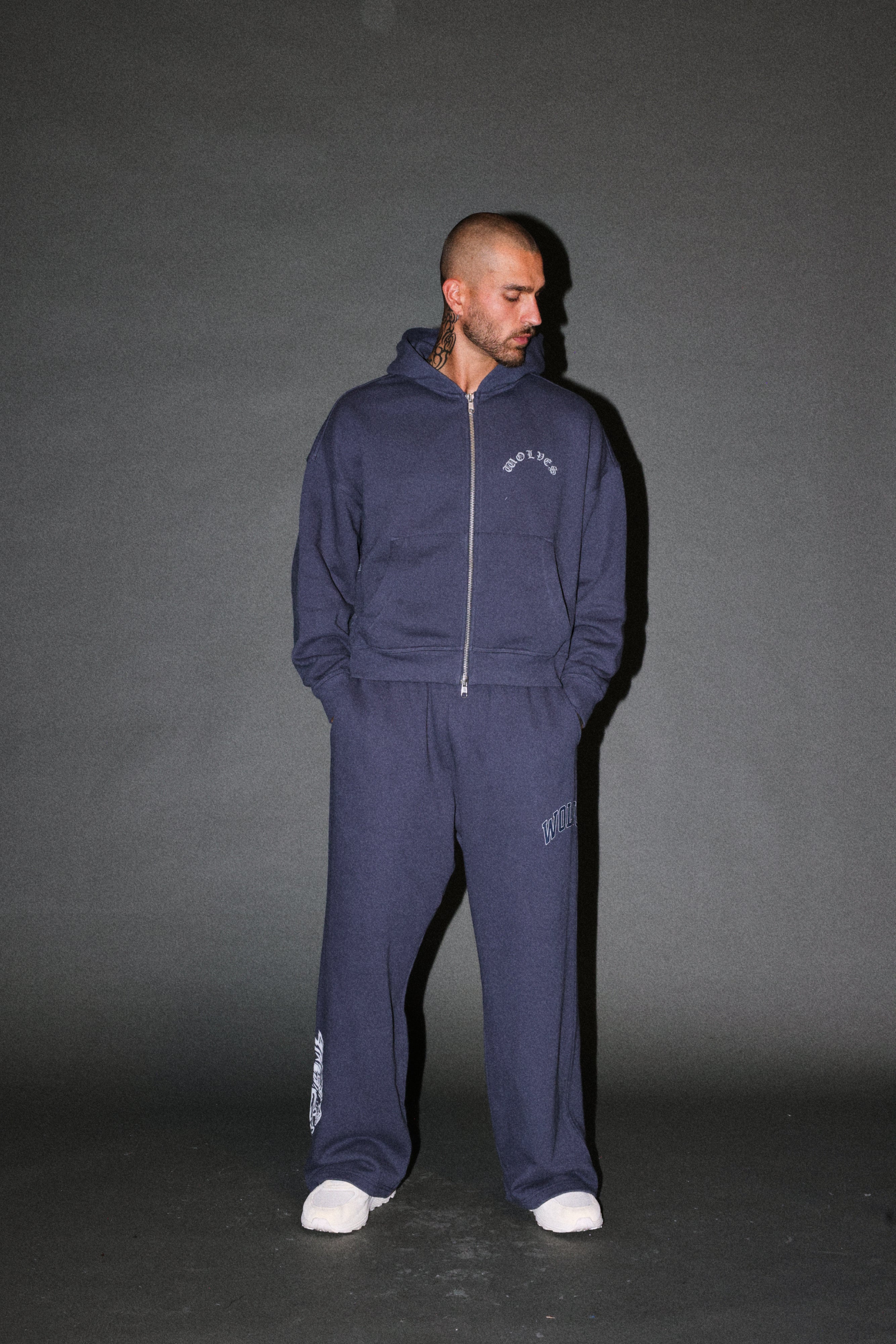 Wolves Never Back Down V2 Vex Double Zip Hoodie in Storm Blue