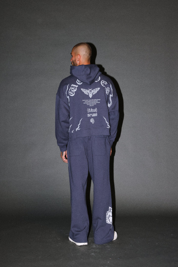 Wolves Never Back Down V2 Vex Double Zip Hoodie in Storm Blue