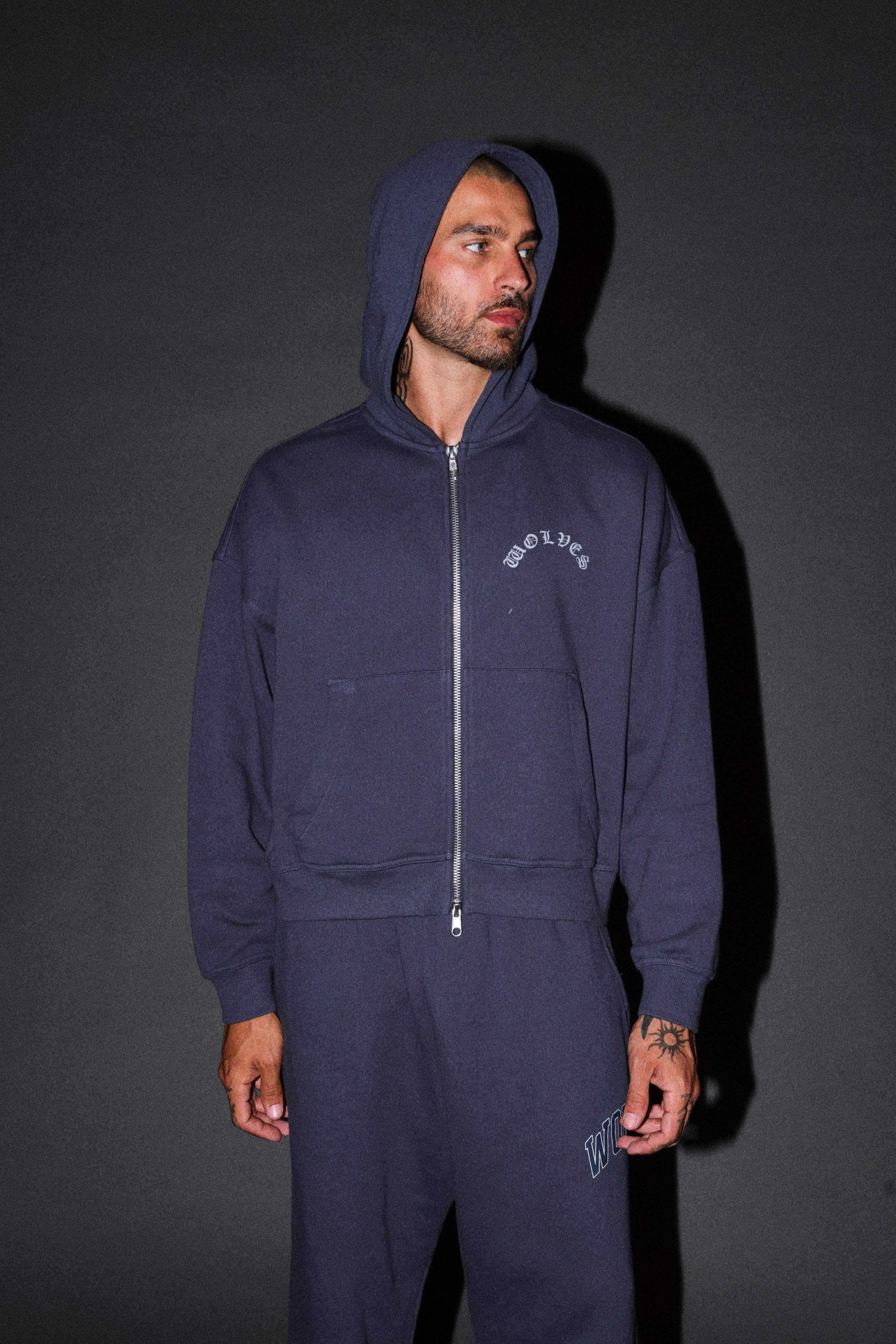 Wolves Never Back Down V2 Vex Double Zip Hoodie in Storm Blue