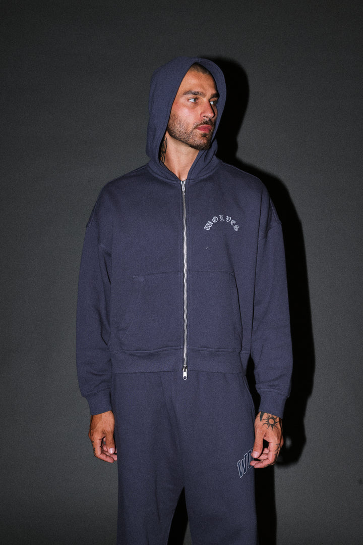 Wolves Never Back Down V2 Vex Double Zip Hoodie in Storm Blue
