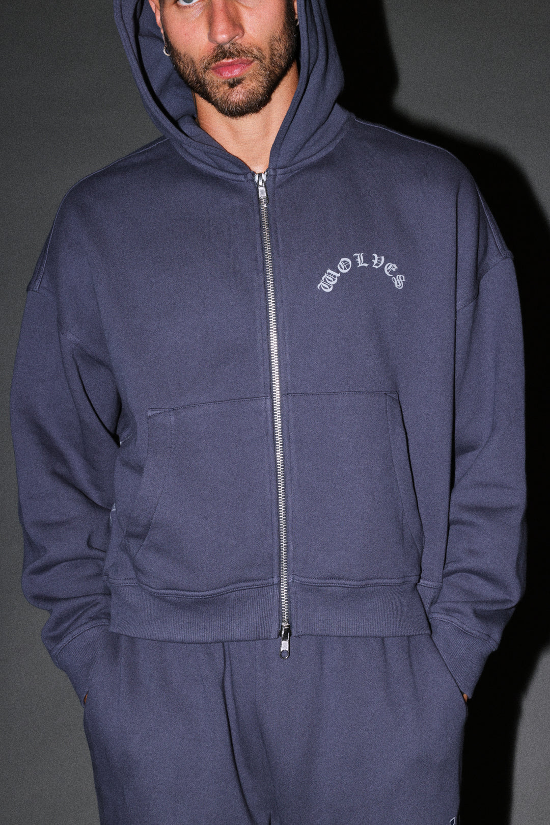 Wolves Never Back Down V2 Vex Double Zip Hoodie in Storm Blue