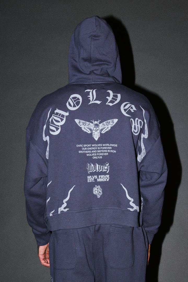 Wolves Never Back Down V2 Vex Double Zip Hoodie in Storm Blue