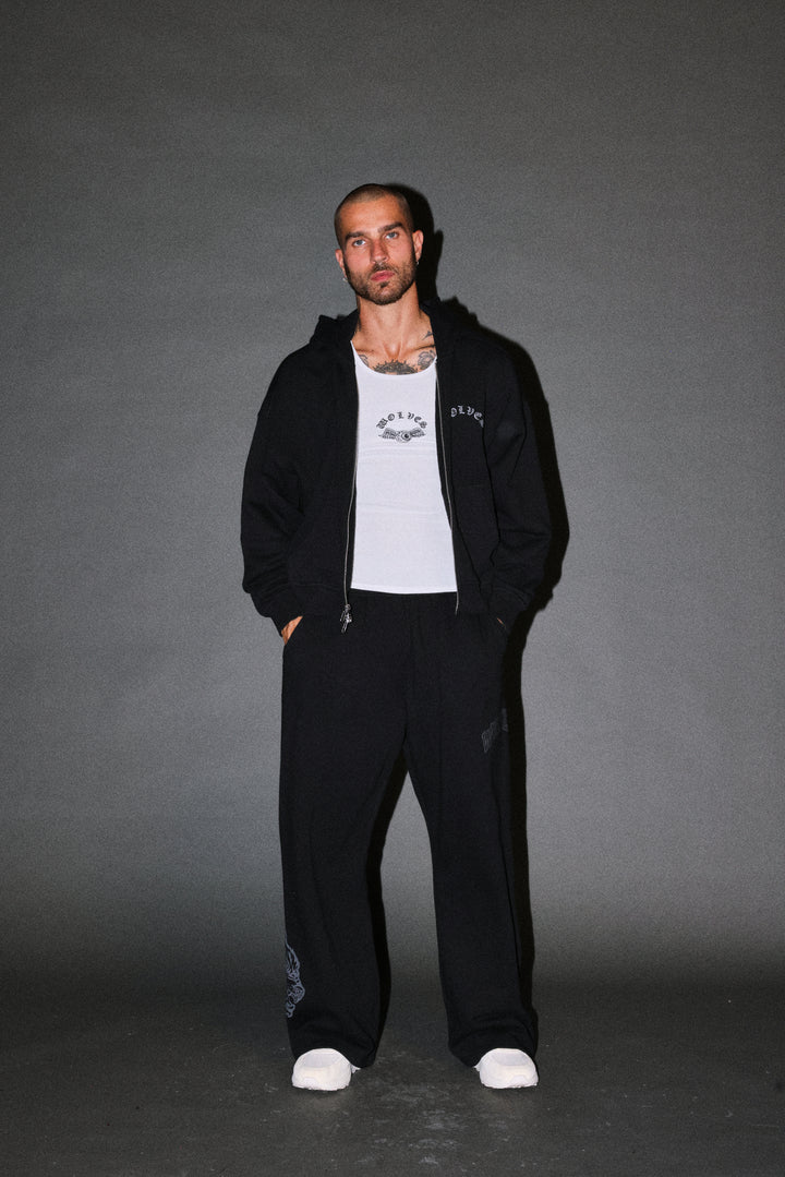 Wolves Never Back Down V2 Vex Double Zip Hoodie in Black