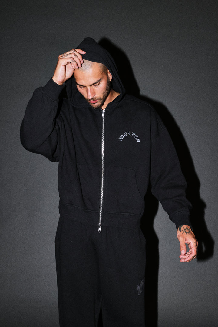 Wolves Never Back Down V2 Vex Double Zip Hoodie in Black